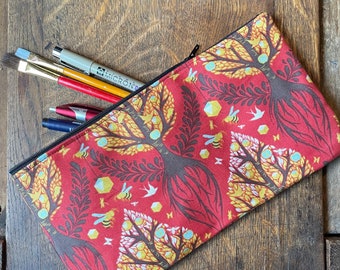 Birds Bees 10” Pencil Case, Cosmetic Case, Make Up Bag
