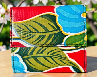 Red floral oil cloth French purse wallet
