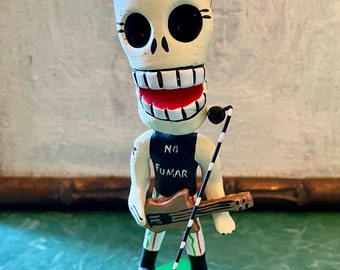 Deluxe Punk Rock Star Mexican Day of the Dead Ceramic  Figurine, Dia De Los Muertos Skeleton Art