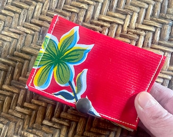 Love Shine Red Floral Oil Cloth Trifold Wallet, Billfold
