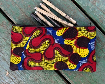African Wax Cloth 10” Pencil Case, Cosmetic Bag, Zipper Pouch