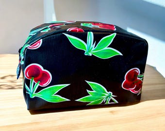Love Shine Patchwork Black Cherry Oil Cloth Dopp Kit, Toiletry Bag, Cosmetic Case, Travel Bag