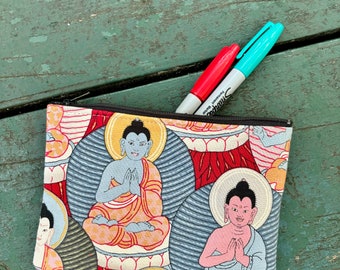 Buddha Cotton Print 7” Pouch, Coin Case, Make Up Cosmetics Bag