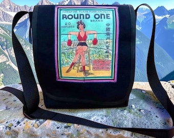 Boxing Girl Canvas Messenger Bag, Vintage Art Courier
