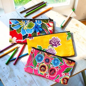 Love Shine Oil Cloth 10” Pencil Case, Cosmetic Case, Make Up Bag, Zippered Pouch