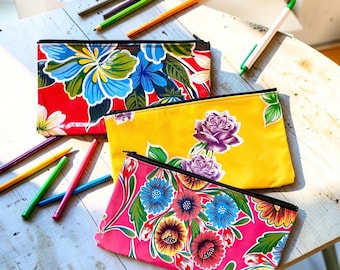 Love Shine Oil Cloth 10” Pencil Case, Cosmetic Case, Make Up Bag, Zippered Pouch