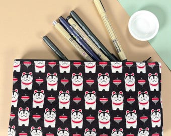 Good luck kitty 10” Pencil Case, Cosmetic Bag, Zipper Pouch
