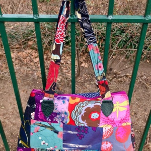 Bolsa de mão, bolsa de ombro e bolsa de algodão com estampa floral asiática patchwork