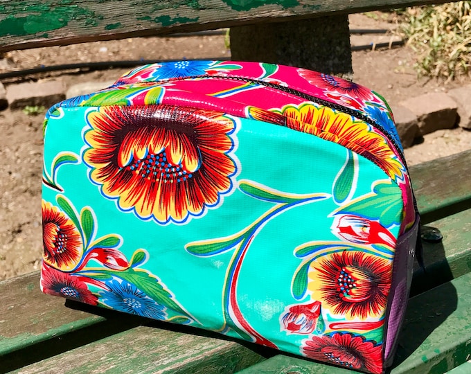 Featured listing image: Love Shine  Patchwork Oil Cloth Dopp Kit, Travel Case,  Make Up Bag