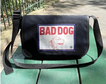 Bad Dog Black Canvas Crossbody Messenger Bag