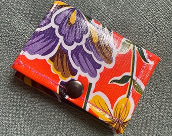 Love Shine Orange Floral  Oil Cloth Trifold Wallet, Billfold