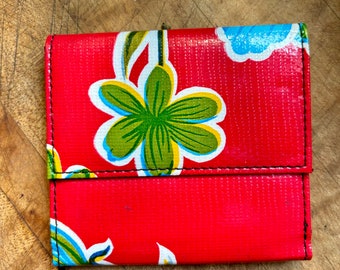 Love Shine Oil Cloth Red Trifold French Purse Wallet, Women's Floral Wallet