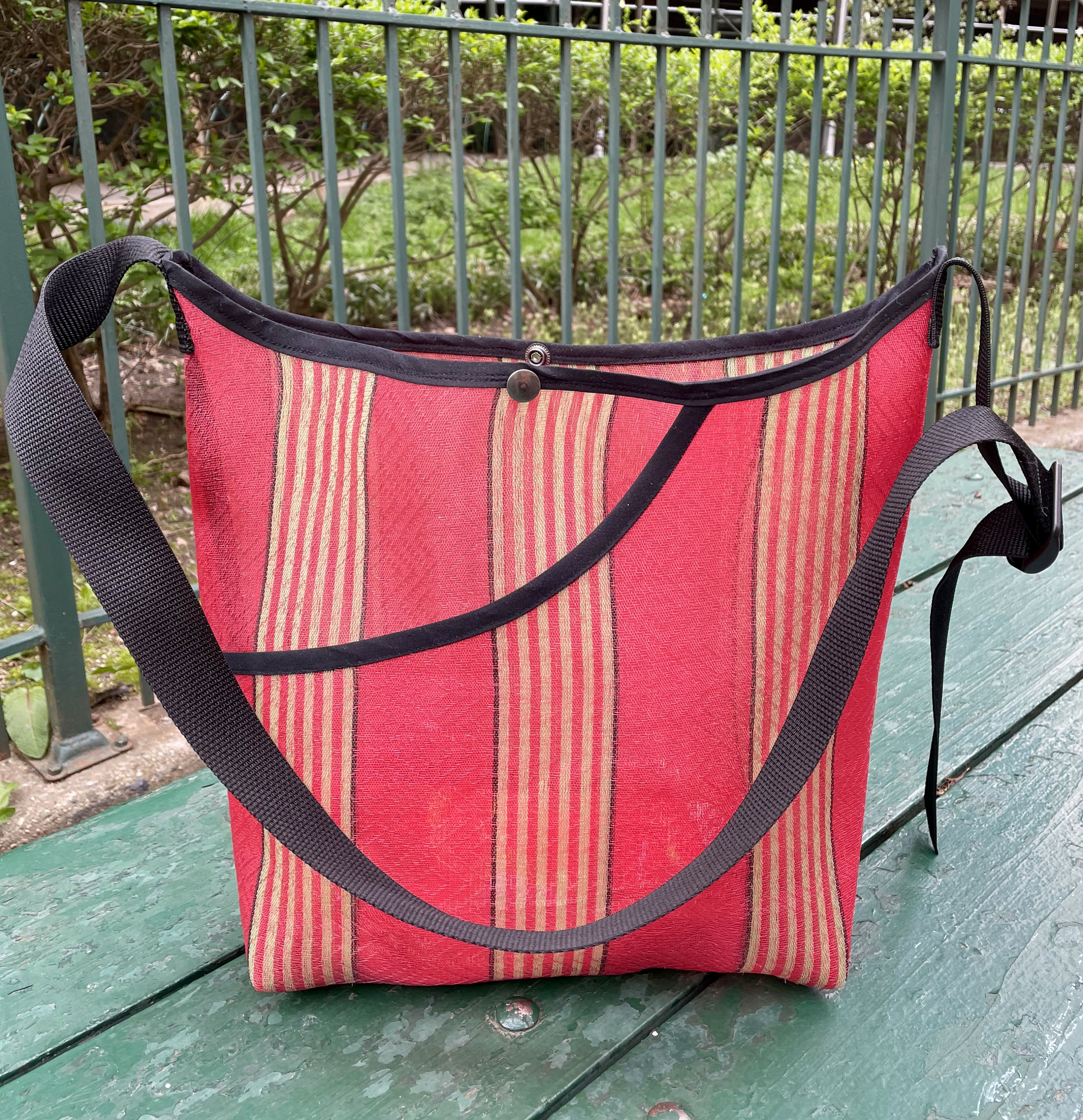 Striped Plastic Mesh Tote Bag