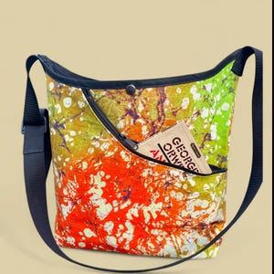 Orange Green African Wax Cloth Crossbody Market bag, Shoulder Tote Bag