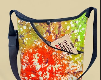 Orange Green African Wax Cloth Crossbody Market bag, Shoulder Tote Bag