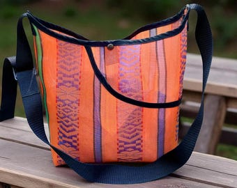 Love Shine Mexican Mesh Orange Crossbody Shoulder Bag, Mercado Bag
