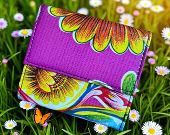 Love Shine Purple Floral Oil Cloth French Purse Wallet, Vinyl Trifold Wallet