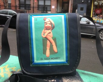 El Sock Monkey Canvas Messenger Bag, Shoulder Bag Courier Daybag. School Bookbag
