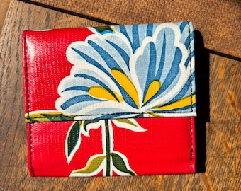 Red floral oil cloth French purse wallet