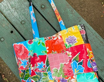 Patchwork Floral Oil Cloth Tote Bag, Beach Bag