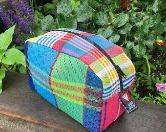 Patchwork Plaid Mesh Dopp kit, Travel Case, Toiletry Cosmetic Bag