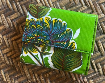 Green Floral Oil Cloth French Purse Trifold Wallet, Billfold
