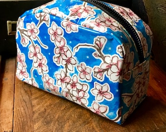 Love Shine Blue Cherry Blossom Oil Cloth Dopp kit, Travel Case, Cosmetic Bag, Toiletry Bag