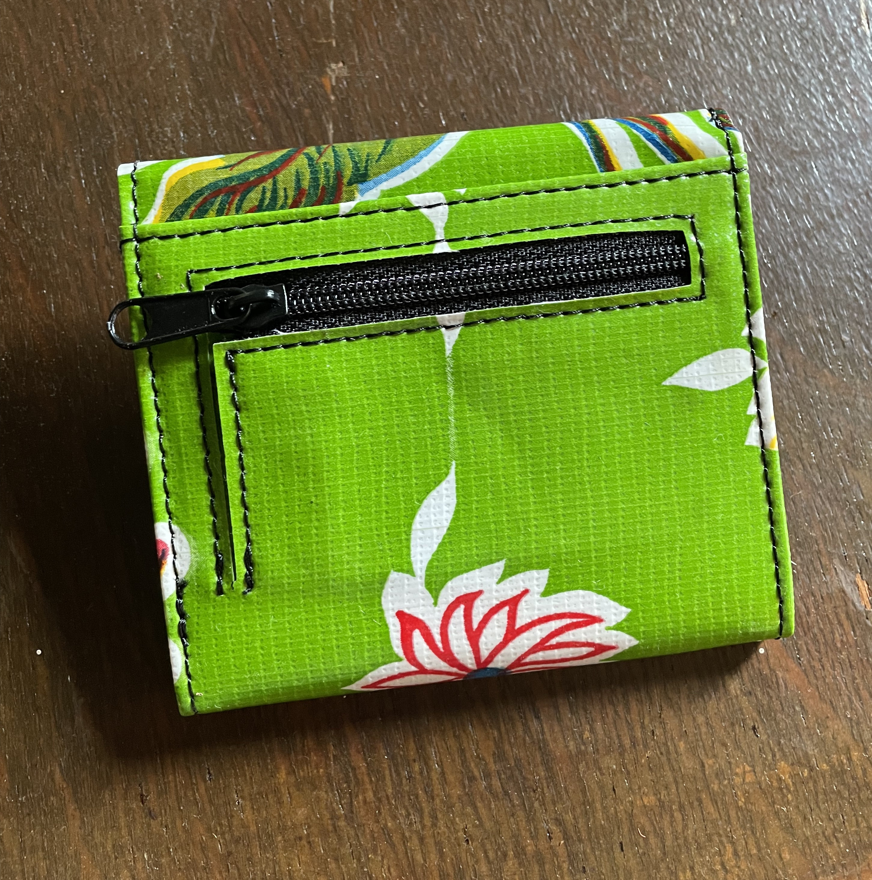 Oil Cloth Green Floral French Purse Wallet, Women's Vinyl Billfold