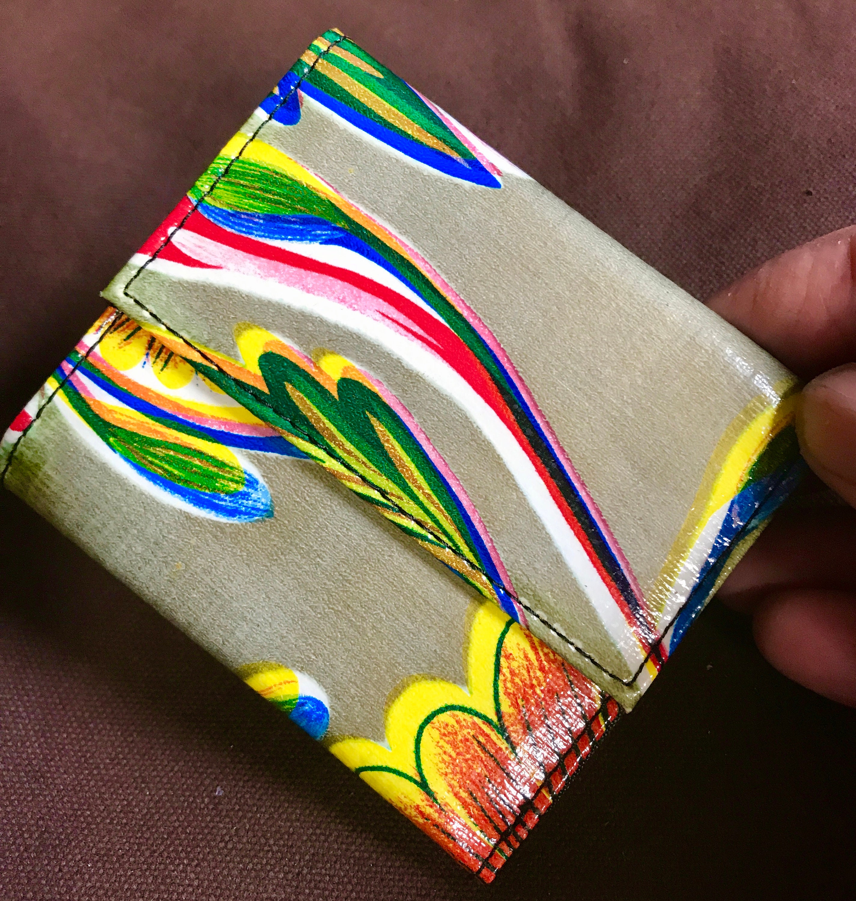 Gold Oil Cloth French Purse Trifold Wallet, Vinyl Floral Women's Wallet