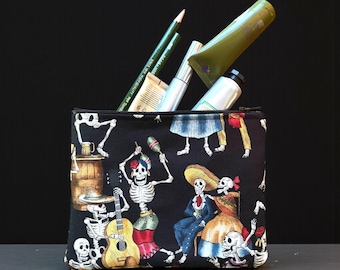 Black Day of Dead, Dancing Skeketon Cotton Coin Purse, Make Up Cosmetics Bag