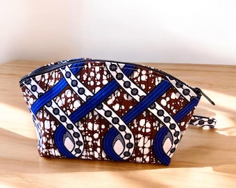 11” African Wax Cloth Cosmetic Case, Make Up Bag, Toiletry Bag, Zipper Pouch