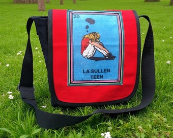 La Sullen Teen Canvas Messenger Bag: Mexican Loteria Crossbody Daybag