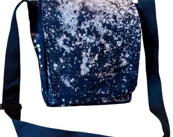 Black Reverse Bleach Dyed Canvas Messenger Bag, Day bag, Crossbody Shoulder Bag