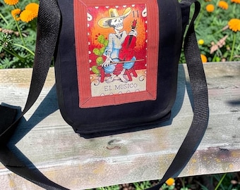 El Musico Loteria Messenger Bag, Skeleton Courier Bag