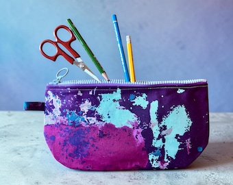 Purple drop cloth cotton zipper pouch bag, cosmetic case, pencil case