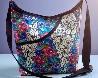 Cotton Floral Print  Market Bag, Crossbody Shoulder Bag,  Tote Bag