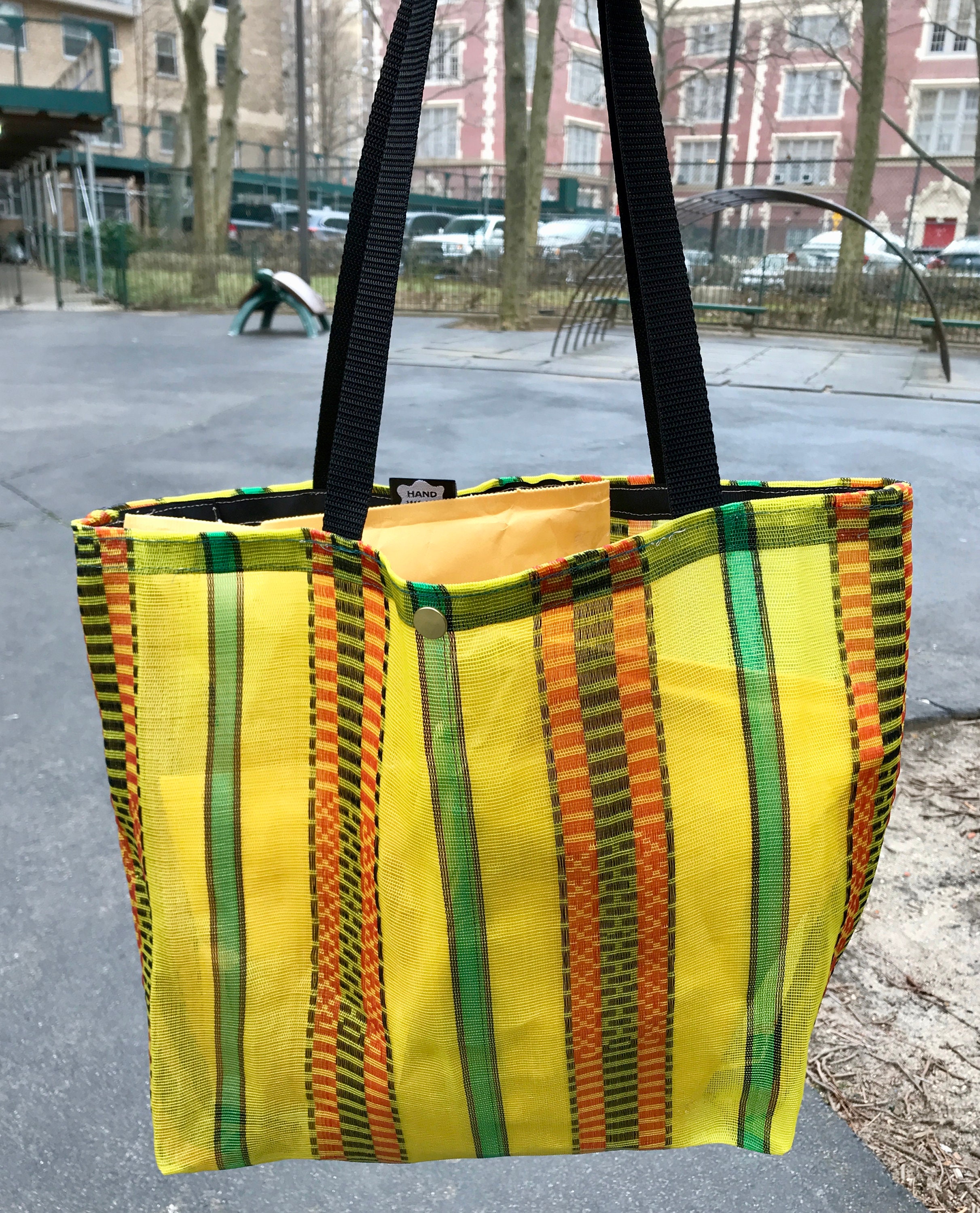 Yellow Stripe Mesh Tote Bag, Market Bag