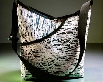 Grey and Peach  Cotton Print Market Bag. Crossbody bag, Shoulser Tote