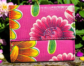 Love Shine Purple Floral Oil Cloth French Purse Wallet, Vinyl Vegan Wallet