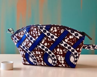 11” African Wax Cloth Cosmetic Case, Make Up Bag, Toiletry Bag, Zipper Pouch