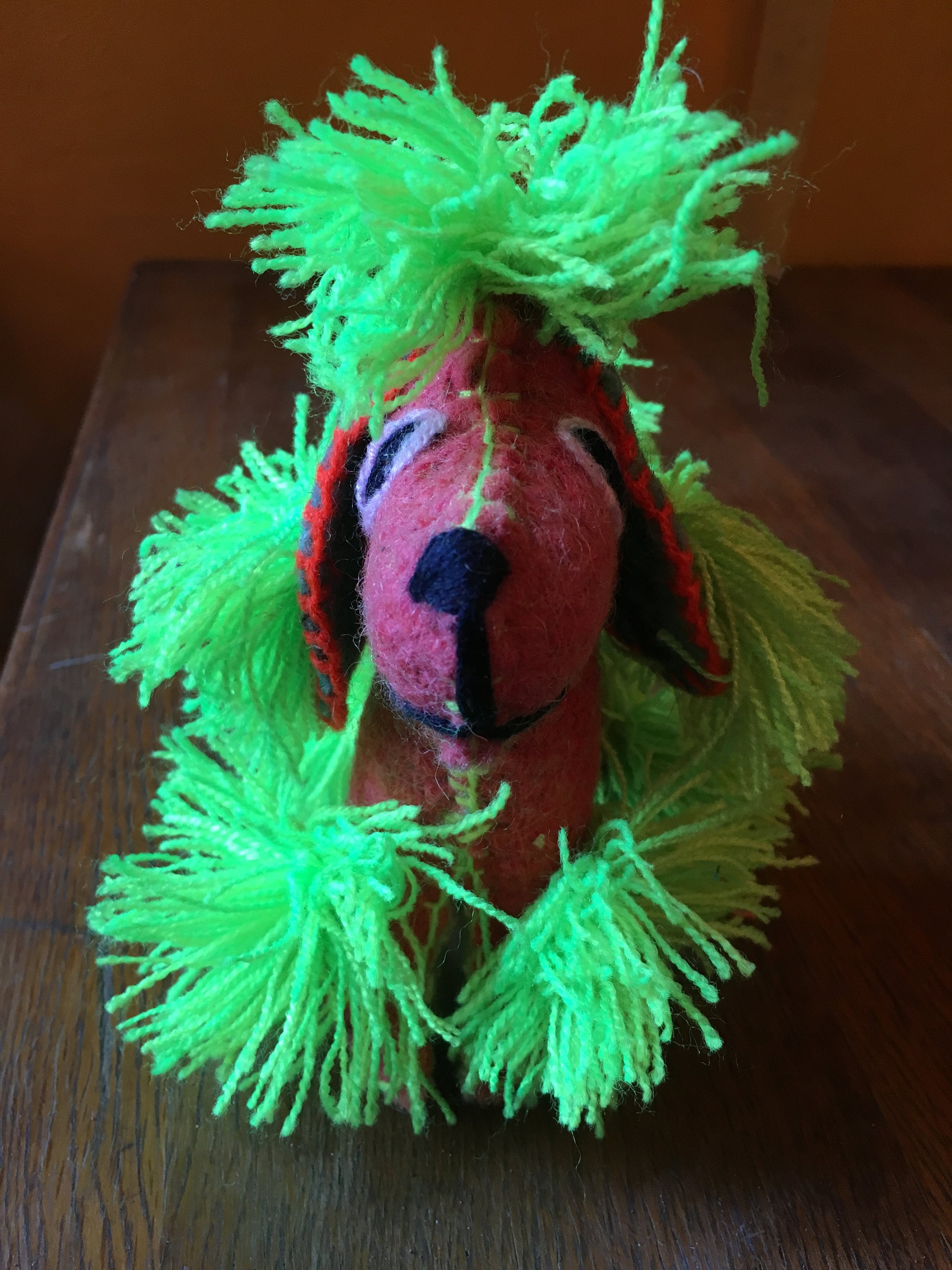 Handmade Mayan Woven Wool Poodle, Stuffed Animal, Twoolie Green Fur