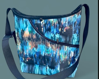 Brushstroke Print Cotton Canvas Crossbody Market Bag, Shoulder Tote Bag