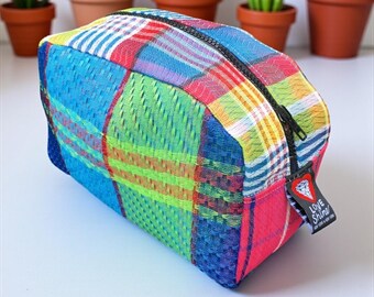Patchwork Plaid Mesh Dopp kit, Travel Case, Toiletry Cosmetic Bag