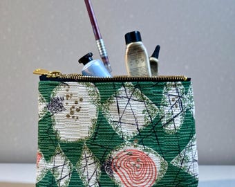 Vintage 1950’s Barkcloth Coin Purse, Cosmetic Bag, Clutch