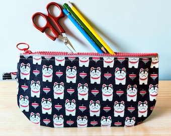 Good luck kitty zipper pouch bag, cosmetic case, pencil case