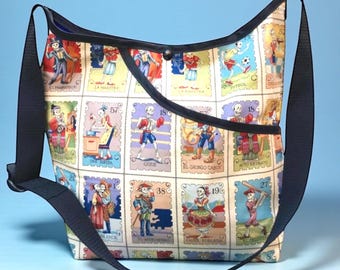Day of the Dead cotton print crossbody tote bag,