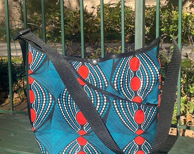 Featured listing image: Teal Orange African Print Wax Cloth Crossbody Market Bag, Shoulder bag