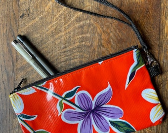 Floral Mexican Oil Cloth 7" Cellphone Case, Zippered Pouch with Wrist strap