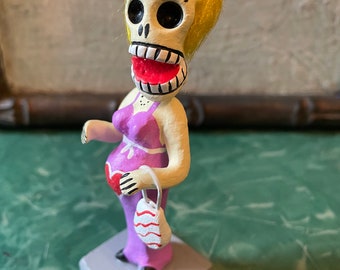 Deluxe Mexican Pregnant Woman Day of the Dead Folk Art, Ceramic Dia de los Muertos Calaca