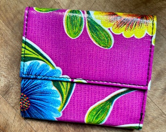 Love Shine Purple Floral Oil Cloth French Purse Wallet, Vinyl Vegan Wallet